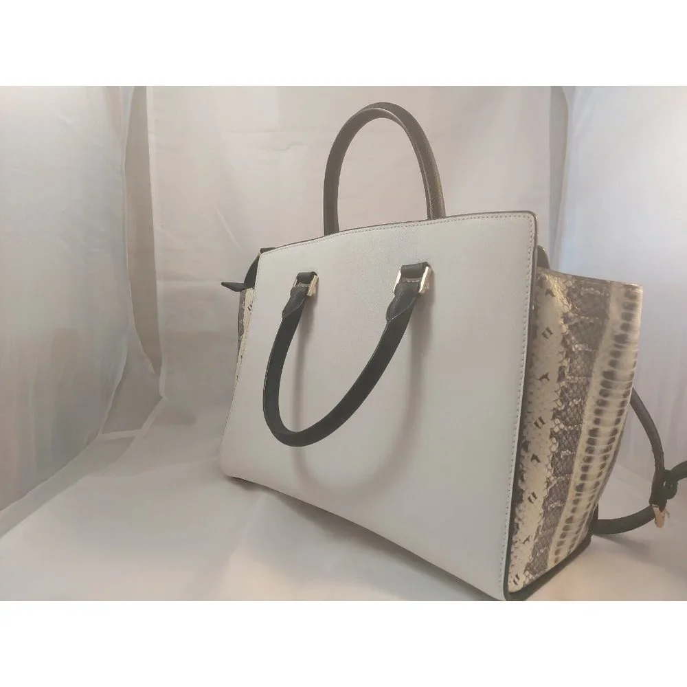 MICHAEL MICHAEL KORS SELMA BAG SATCHEL WHITE/B;ACK/SNAKE PRINT MEDIUM